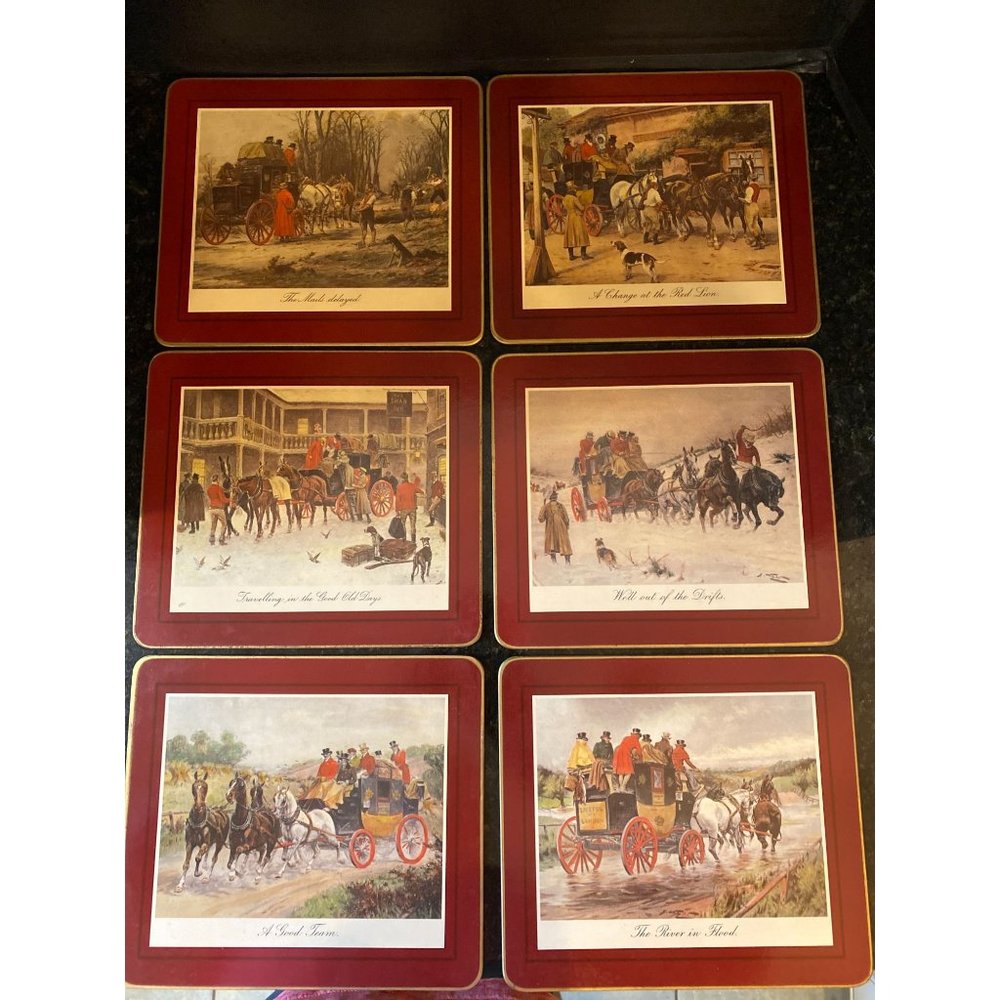 Clover Leaf Vintage Table Mats, Coaching Scenes (Qty. 6), Made in United Kingdom